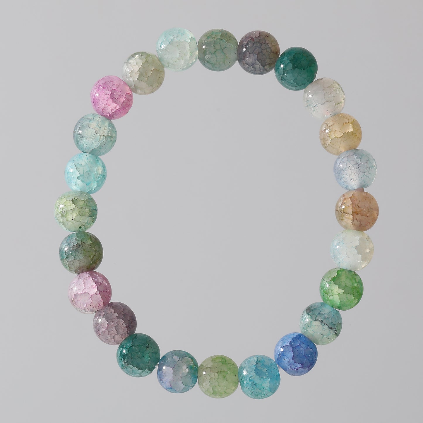 Assorted Genuine Round Stone  on Elastic Beaded Bracelet