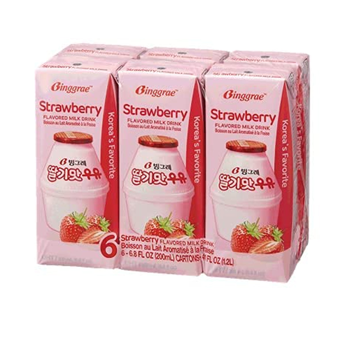 Binggrae Strawberry Flavored Milk Drink - 6pk 200ml