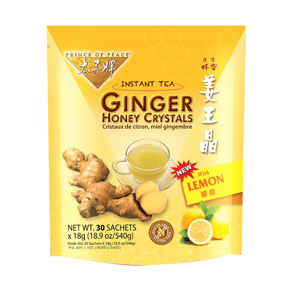 Prince of Peace Ginger Honey Crystals with Lemon Instant Tea - 30 bags