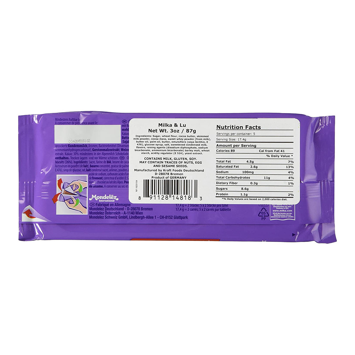 Milka Milk Chocolate with LU Biscuits - 3.1oz