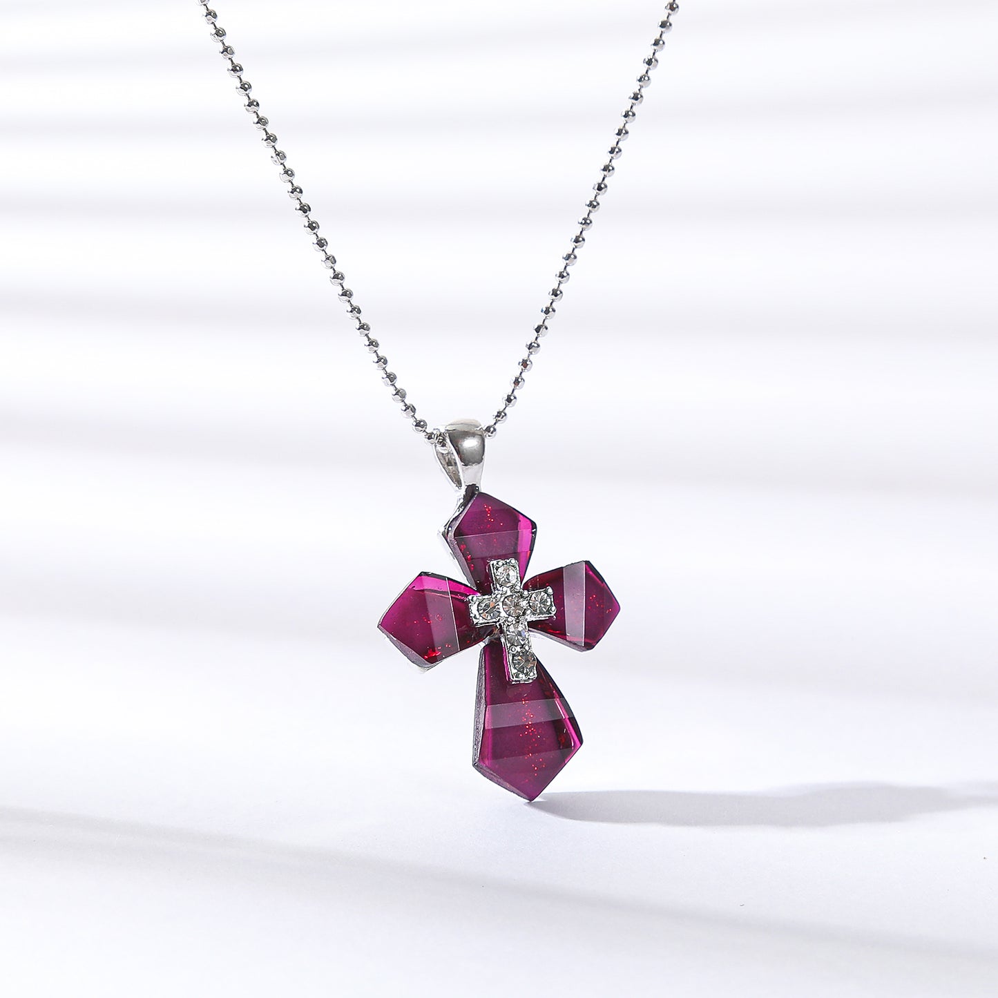 Elegant Assorted Acrylic Stone Cross Necklace with Rhinestones - Multi-Color Dual Cross Pendant