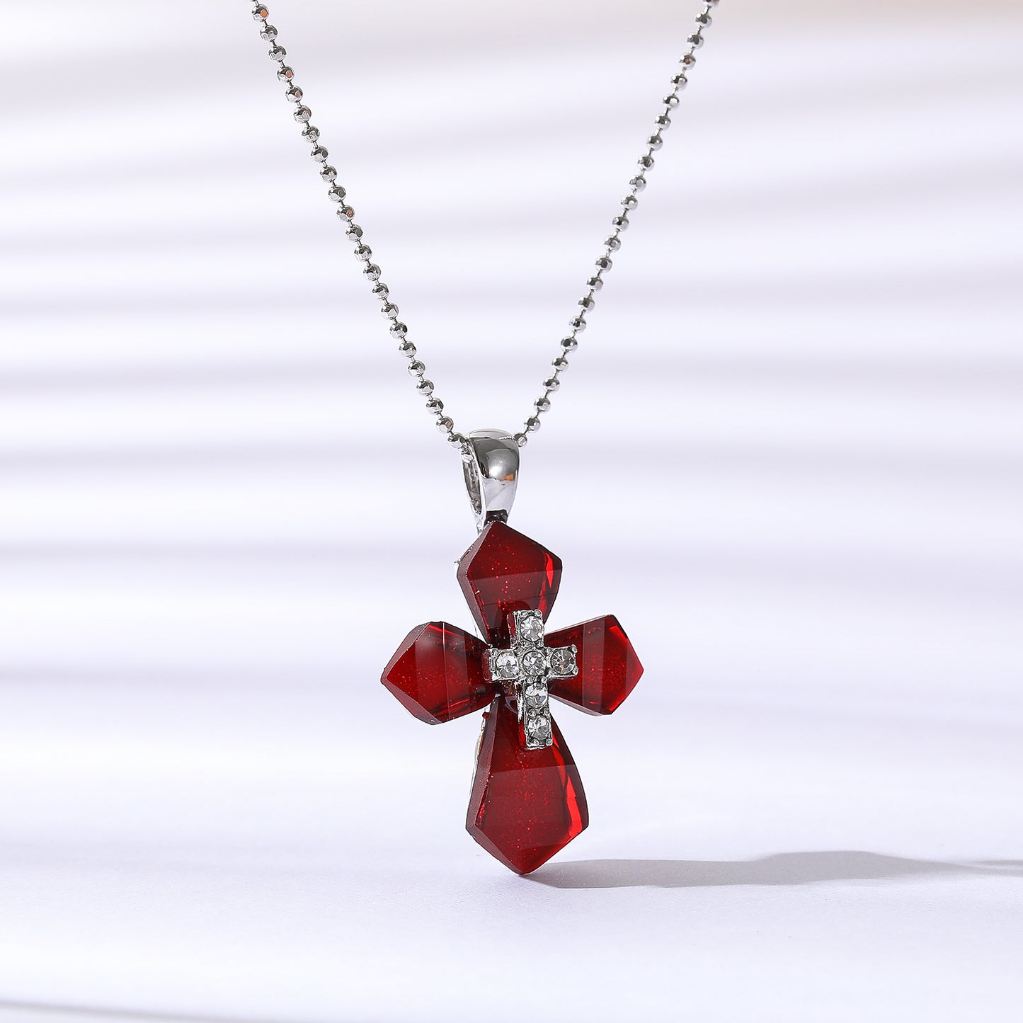 Elegant Assorted Acrylic Stone Cross Necklace with Rhinestones - Multi-Color Dual Cross Pendant