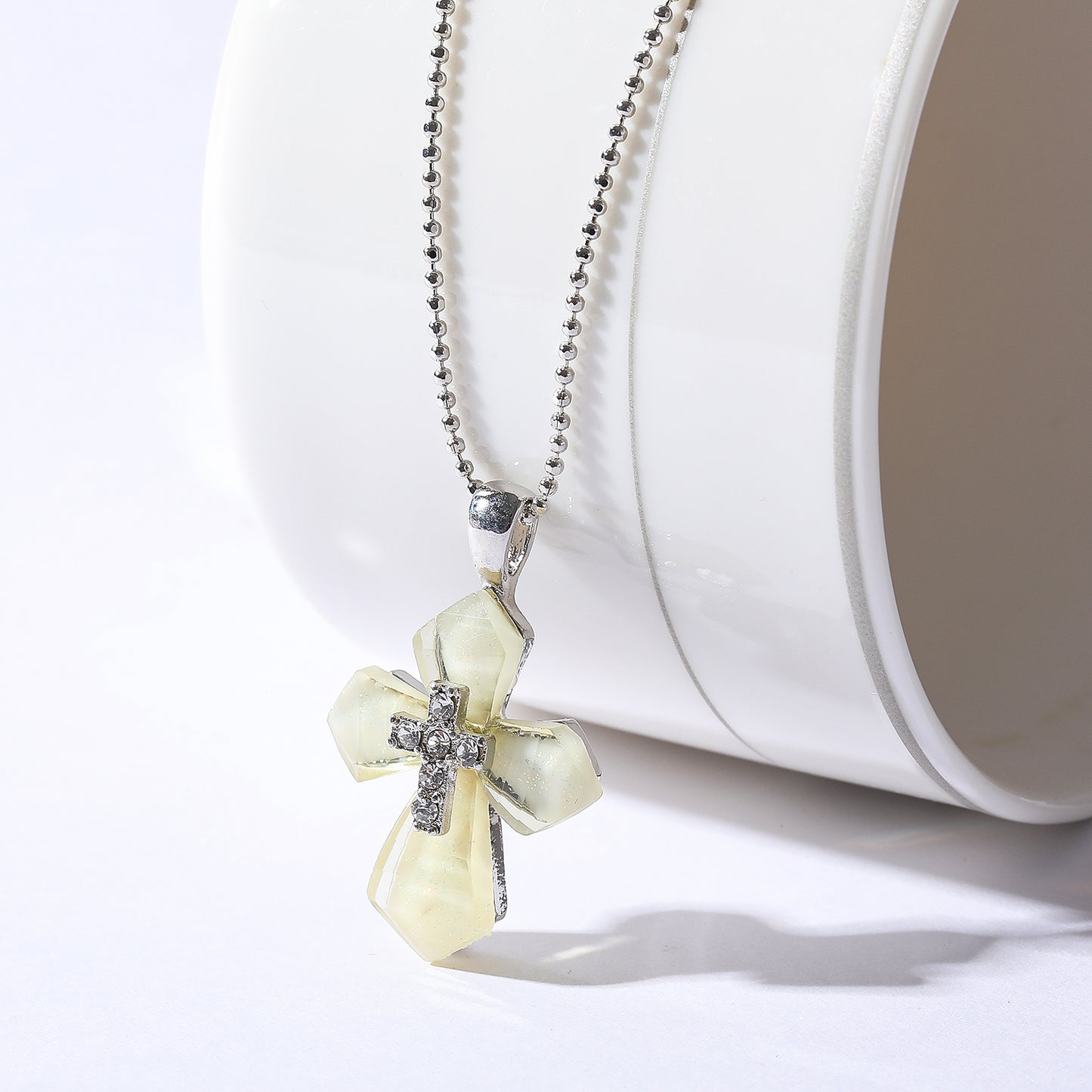 Elegant Assorted Acrylic Stone Cross Necklace with Rhinestones - Multi-Color Dual Cross Pendant