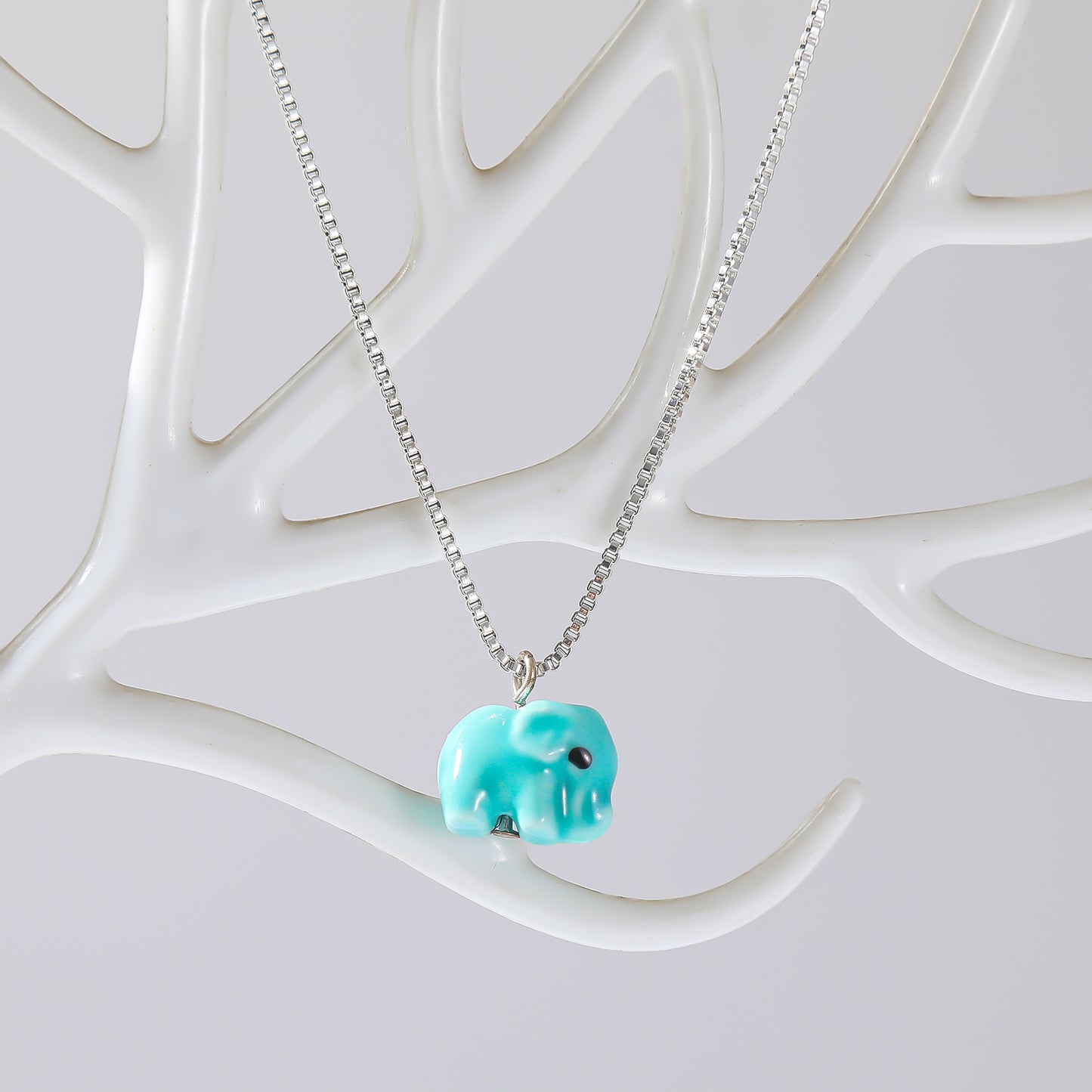 Assorted Elephant Bead Necklace on Silver Chain - Cute and Playful Pendant