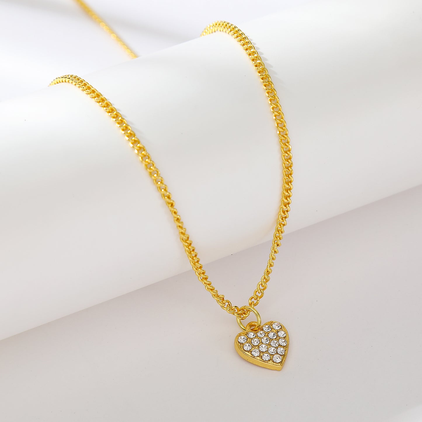 Gold-Plated Rhinestone Heart Necklace