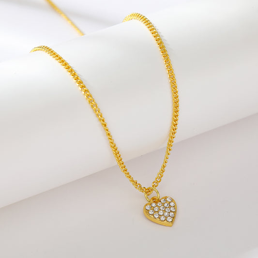 Gold-Plated Rhinestone Heart Necklace