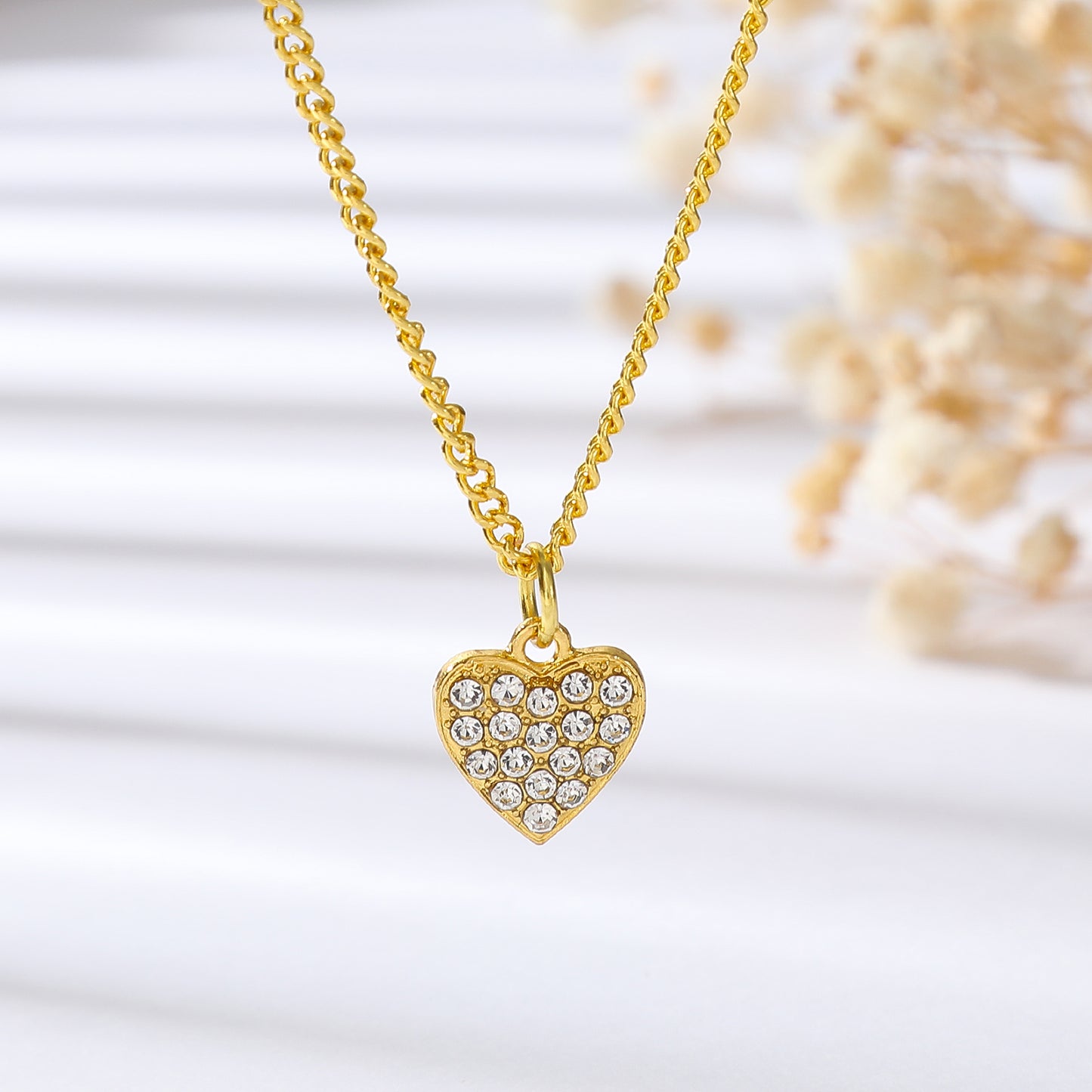 Gold-Plated Rhinestone Heart Necklace