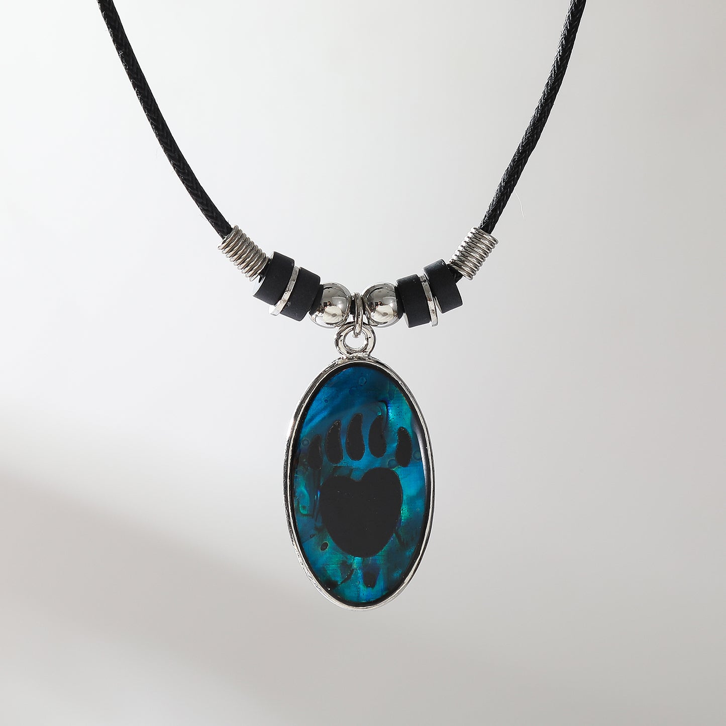 Bear Paw Print Necklace with Paua Shell - Unique Wildlife Pendant