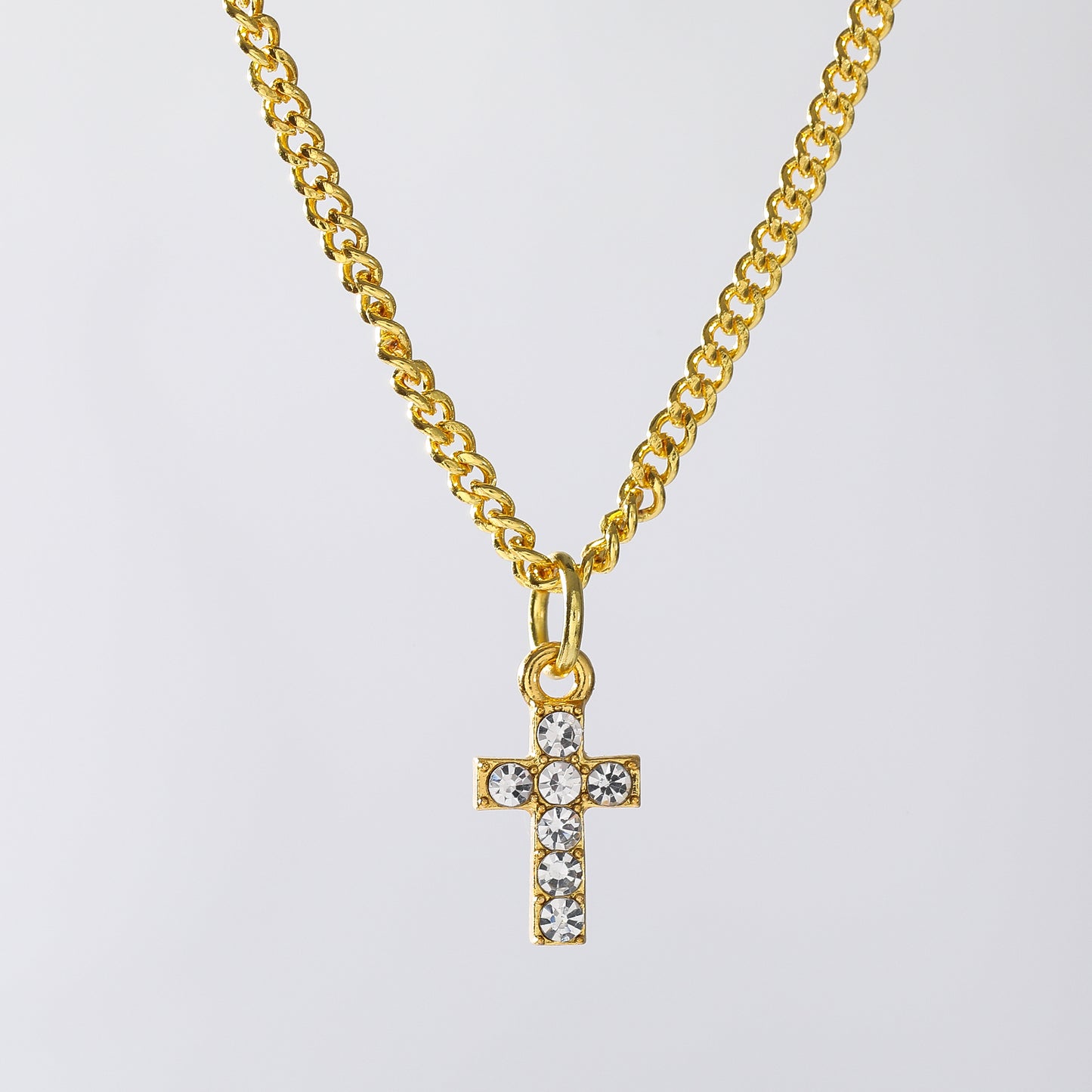 Rhinestone Cross Pendant on Gold Chain Necklace