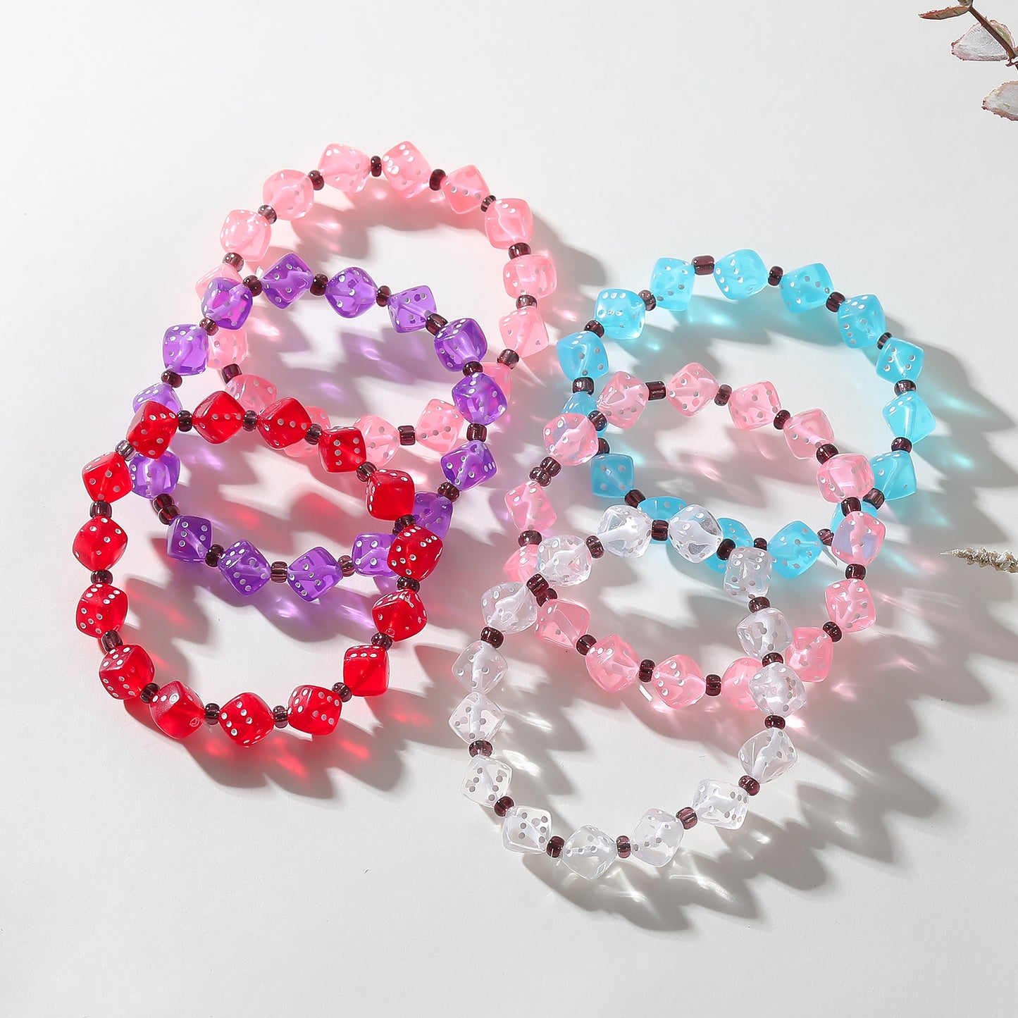 Set of 3 Stretch Dice Bead Bracelets - Fun and Playful Jewelry （random）