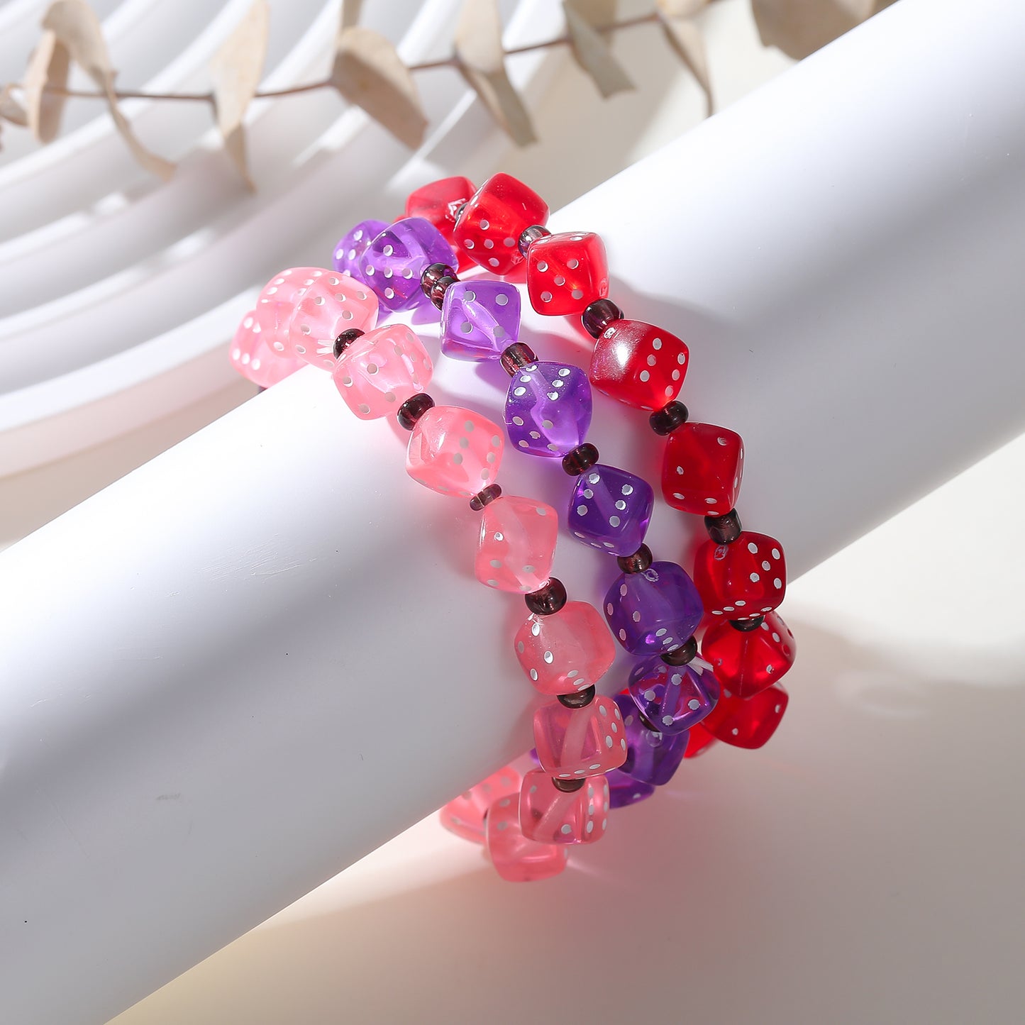 Set of 3 Stretch Dice Bead Bracelets - Fun and Playful Jewelry （random）