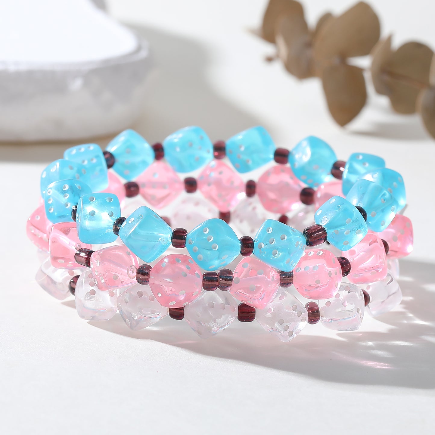 Set of 3 Stretch Dice Bead Bracelets - Fun and Playful Jewelry （random）