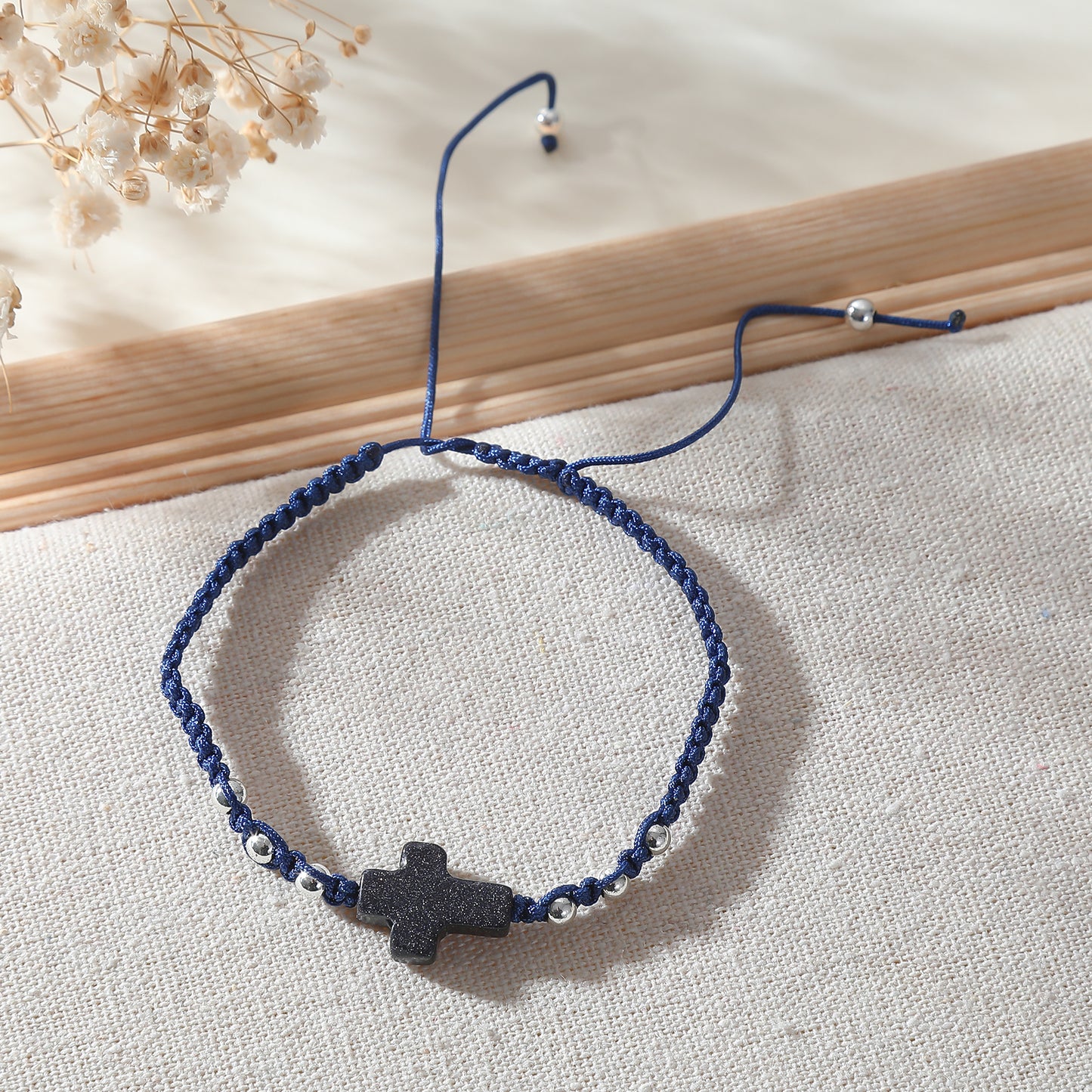 Handmade Genuine Stone Bead Bracelet with Cross Charm - Macrame Boho Jewelry for Men & Women