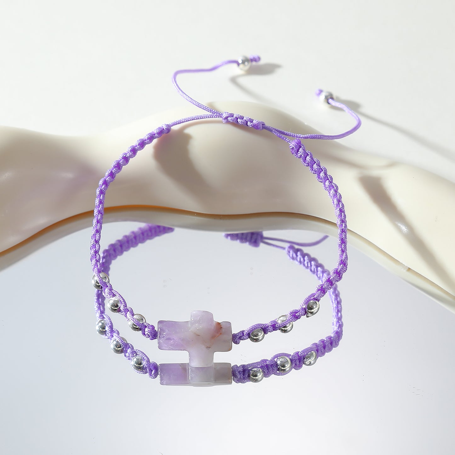 Handmade Genuine Stone Bead Bracelet with Cross Charm - Macrame Boho Jewelry for Men & Women