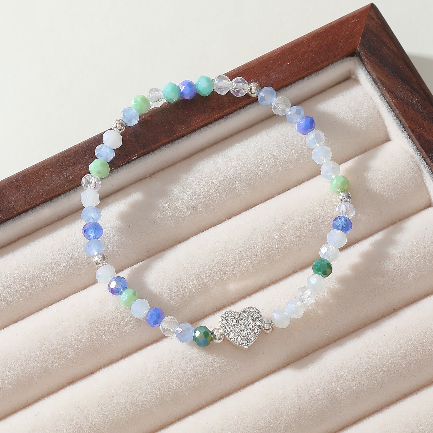 Pastel Elastic Beaded Bracelets with Crystal Heart Charms - Boho Chic Jewelry for Women