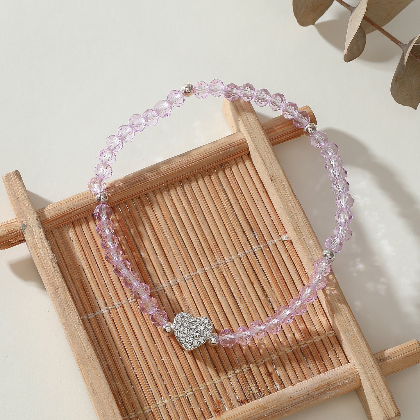 Pastel Elastic Beaded Bracelets with Crystal Heart Charms - Boho Chic Jewelry for Women