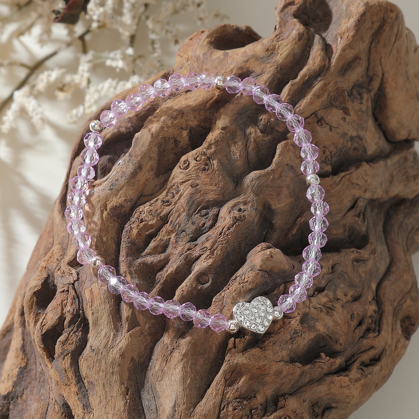 Pastel Elastic Beaded Bracelets with Crystal Heart Charms - Boho Chic Jewelry for Women