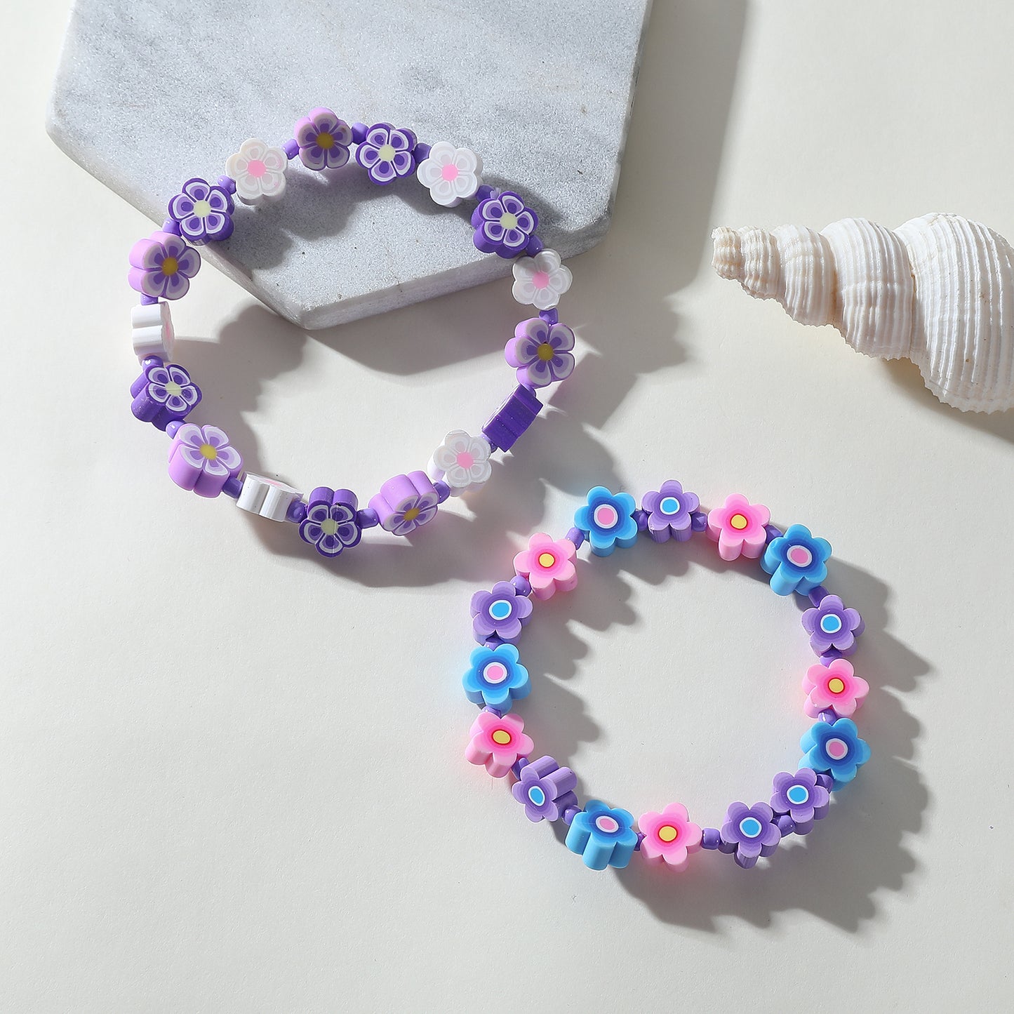 Colorful Fimo Flower Beaded Bracelet - Fun & Vibrant Floral Jewelry for Women