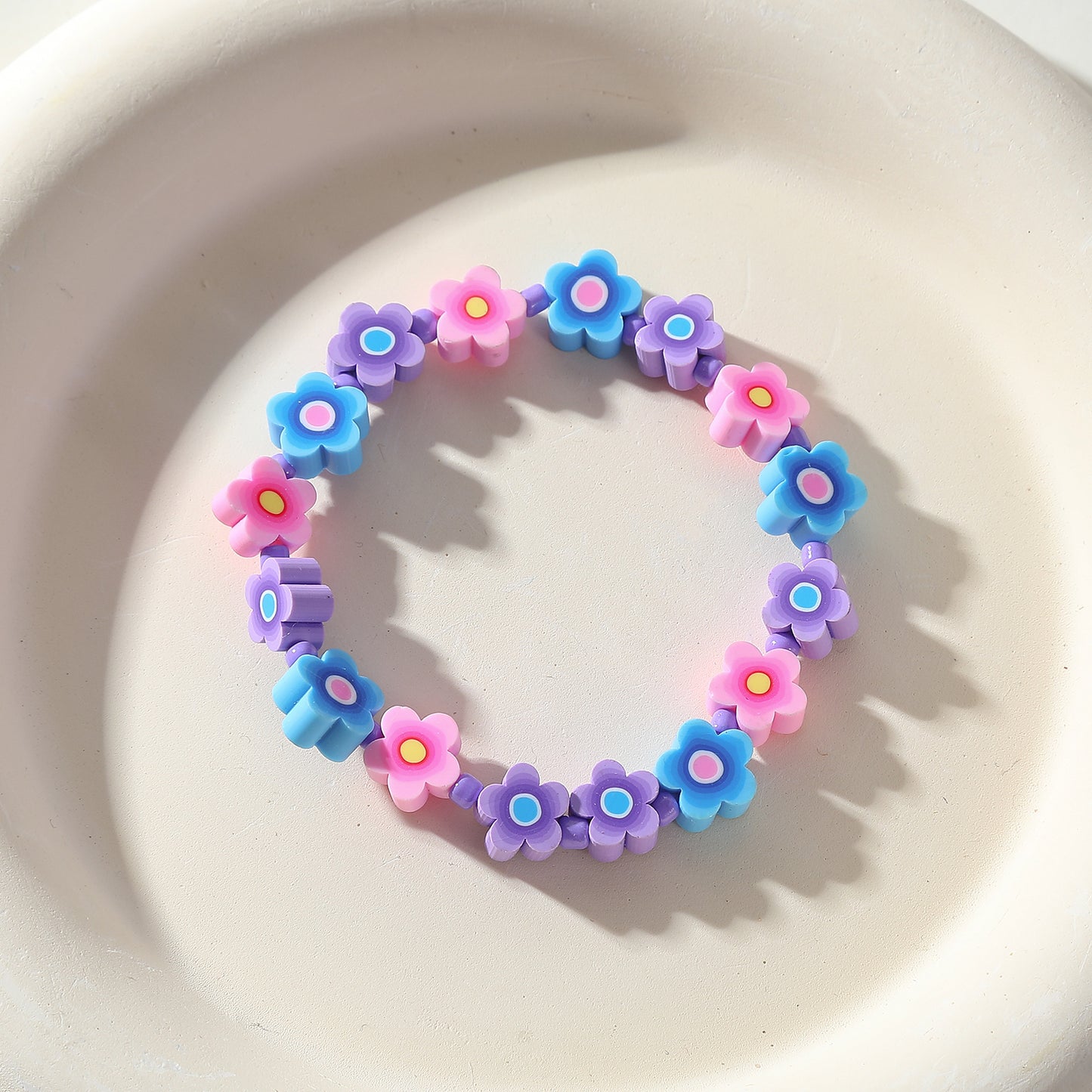 Colorful Fimo Flower Beaded Bracelet - Fun & Vibrant Floral Jewelry for Women