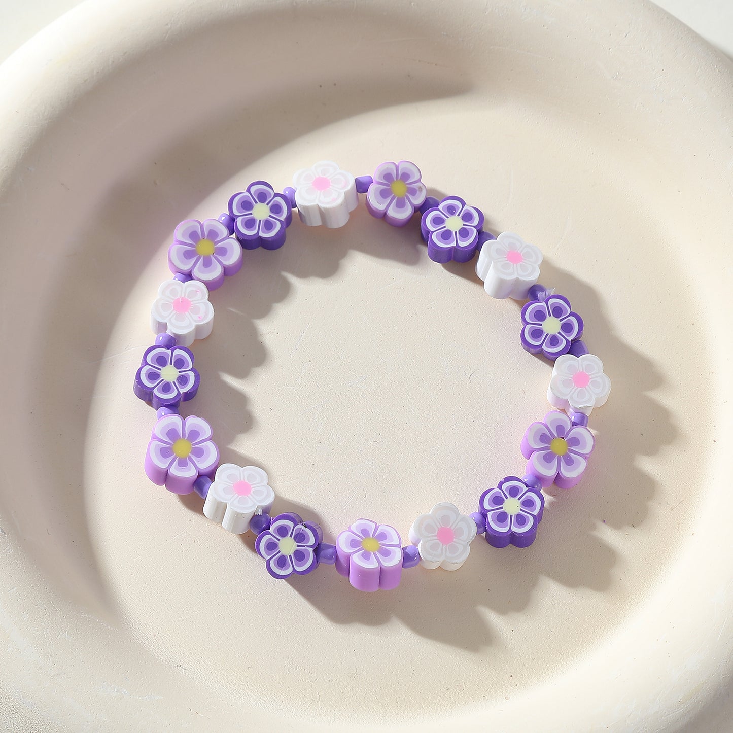 Colorful Fimo Flower Beaded Bracelet - Fun & Vibrant Floral Jewelry for Women