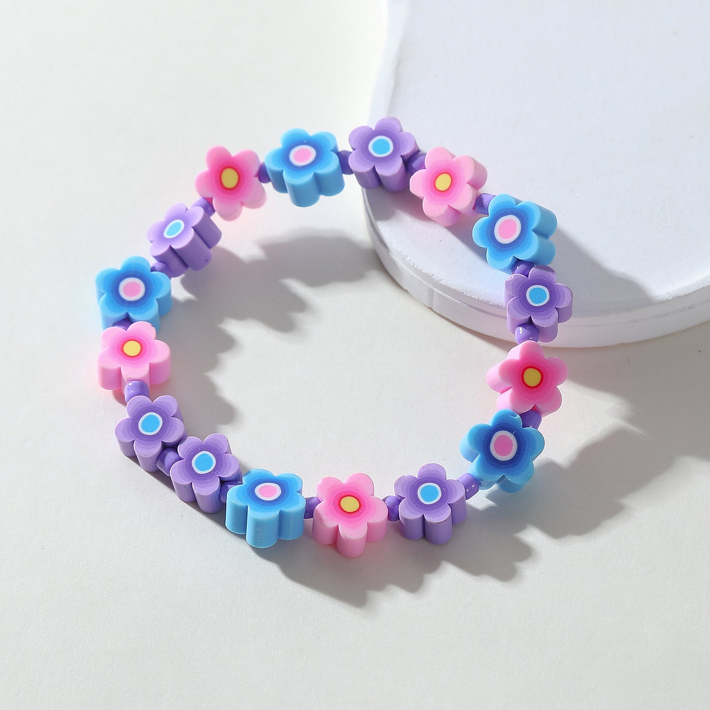 Colorful Fimo Flower Beaded Bracelet - Fun & Vibrant Floral Jewelry for Women