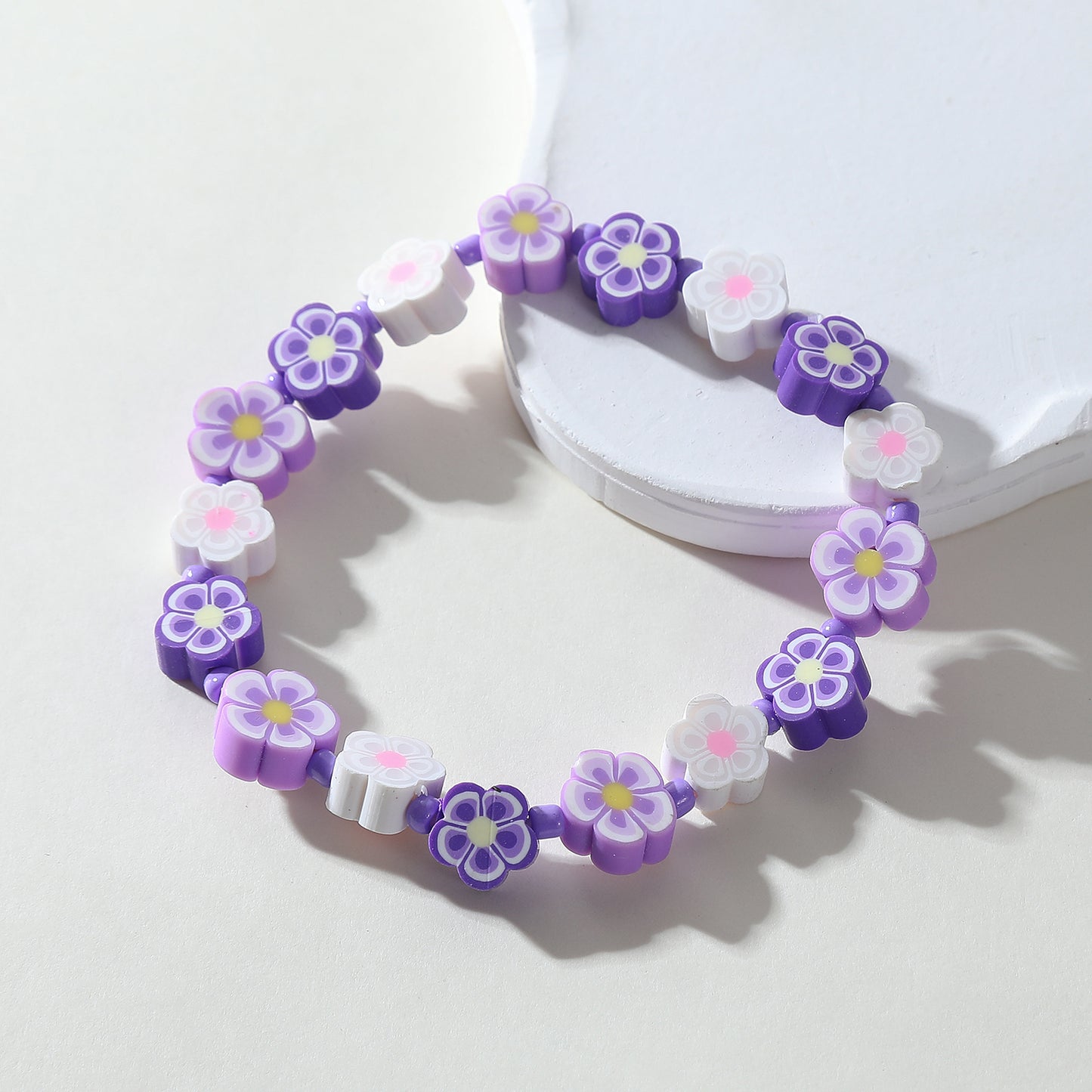 Colorful Fimo Flower Beaded Bracelet - Fun & Vibrant Floral Jewelry for Women