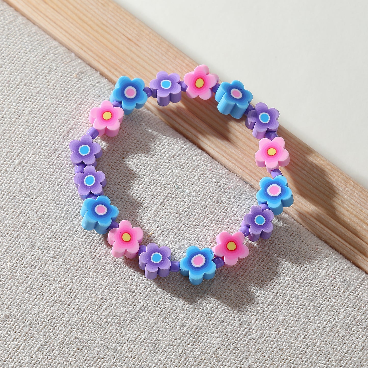 Colorful Fimo Flower Beaded Bracelet - Fun & Vibrant Floral Jewelry for Women