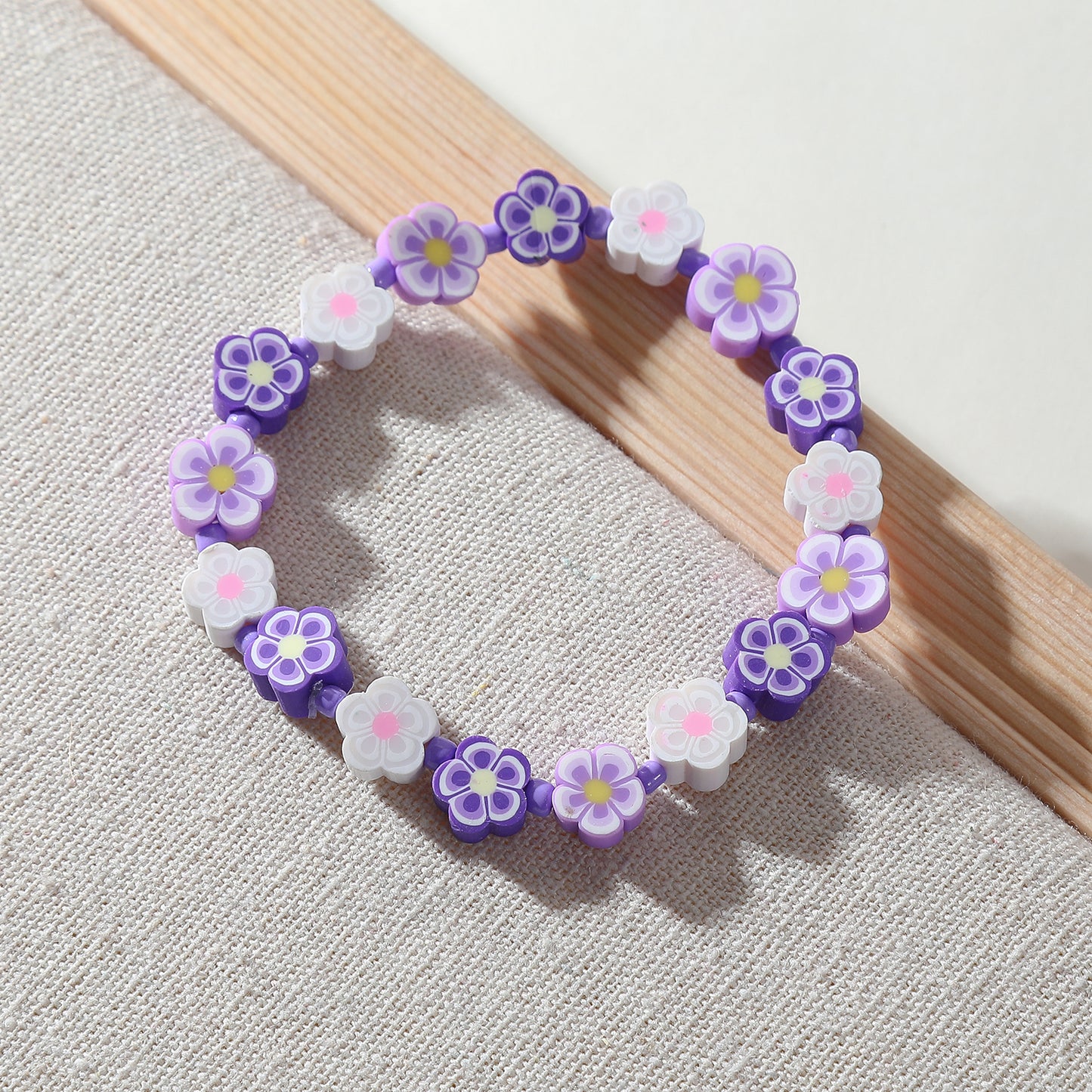 Colorful Fimo Flower Beaded Bracelet - Fun & Vibrant Floral Jewelry for Women