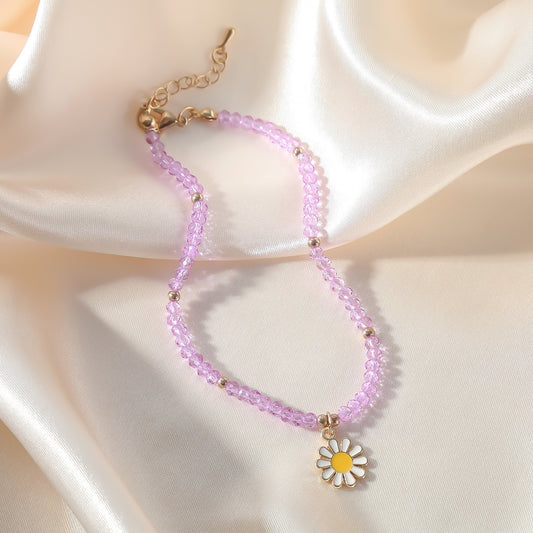 Colorful Beaded Daisy Anklet with Gold Chain – Adjustable Summer Foot Jewelry