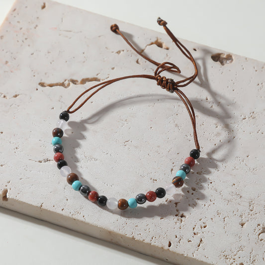 Adjustable Mini Genuine Stone Bead Bracelet - Handmade String Jewelry with Obsidian, Carnelian, Turquoise & More, Unique Gift for Women