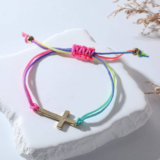 Rainbow Woven Cross Bracelet - Colorful Spiritual Jewelry for Men & Women