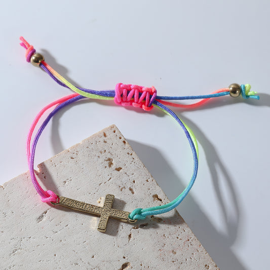 Rainbow Woven Cross Bracelet - Colorful Spiritual Jewelry for Men & Women