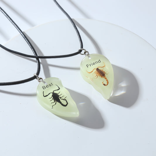 Glow-in-the-Dark Scorpion Best Friend Necklace Set – Split Heart Pendant