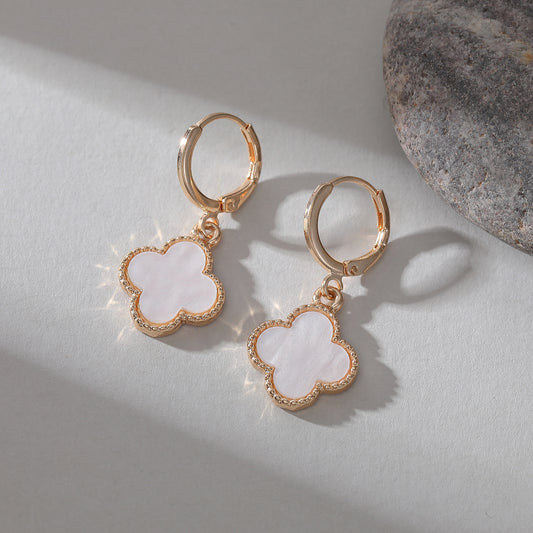 Elegant Clover Drop Earrings with Pearlized Finish – Gold Plated