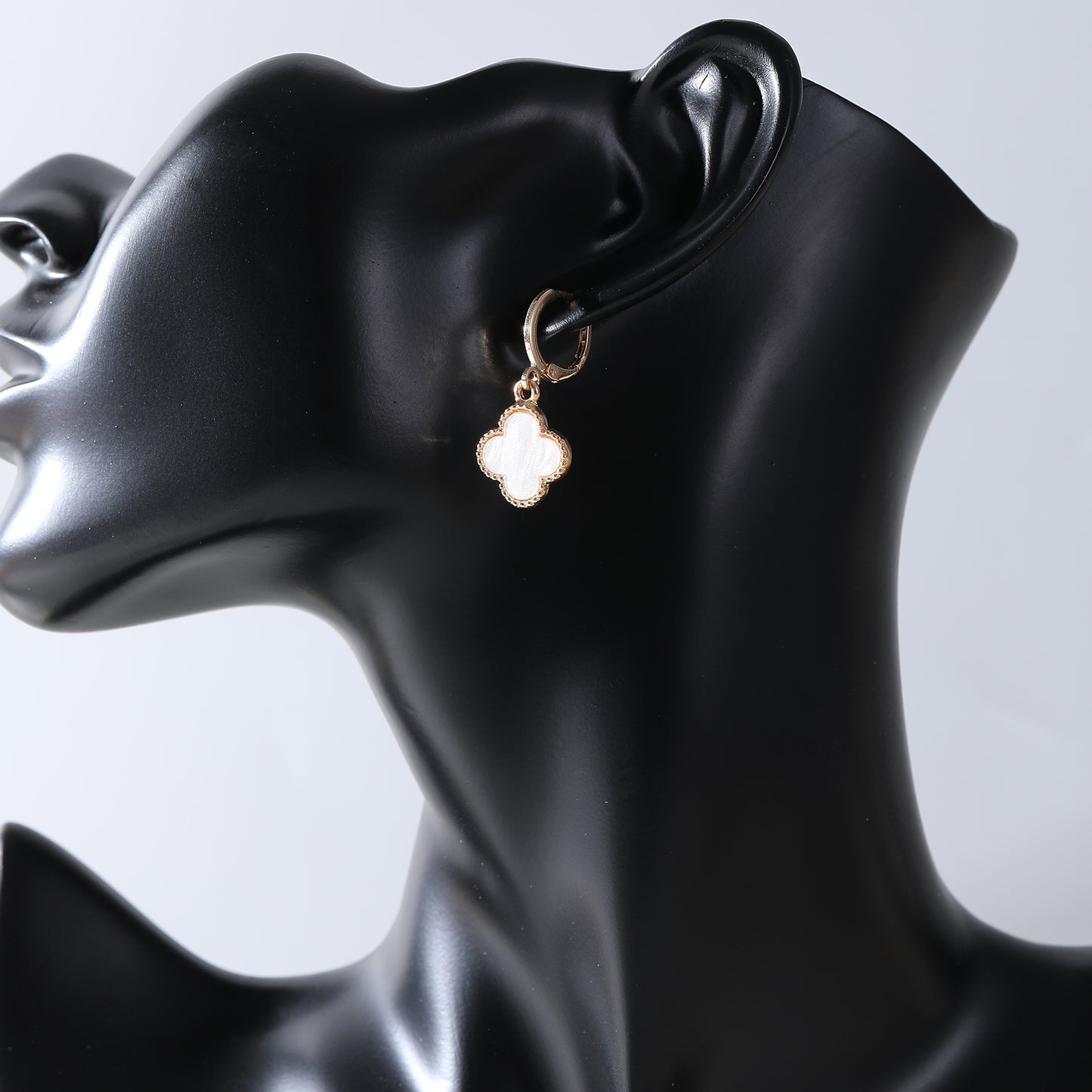 Elegant Clover Drop Earrings with Pearlized Finish – Gold Plated