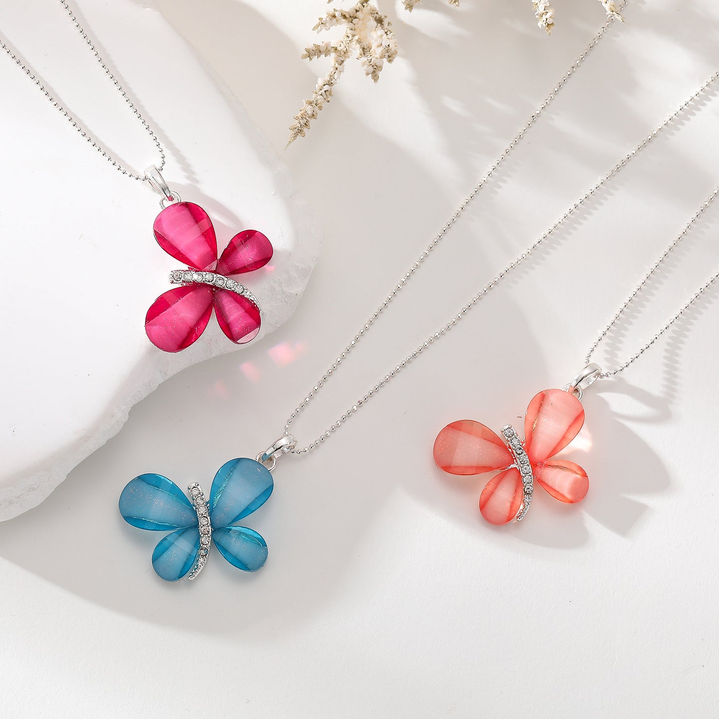 Radiant Bloom Butterfly Pendant Necklace – Colorful Elegance in Every Petal