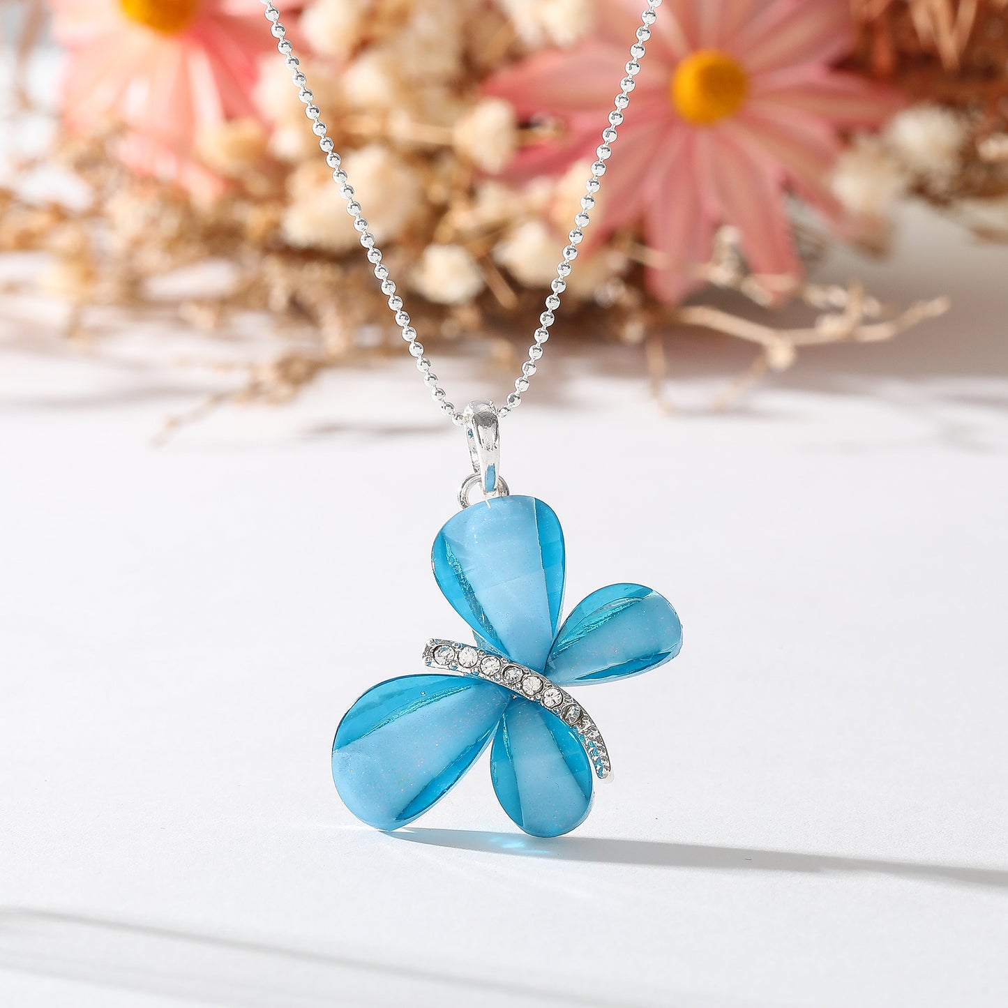 Radiant Bloom Butterfly Pendant Necklace – Colorful Elegance in Every Petal