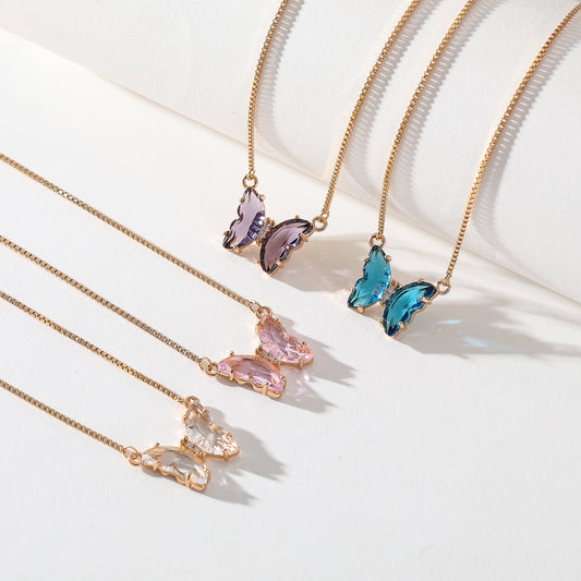 Assorted Crystal Butterfly Necklace on Gold Chain - Elegant Dainty Jewelry for Women