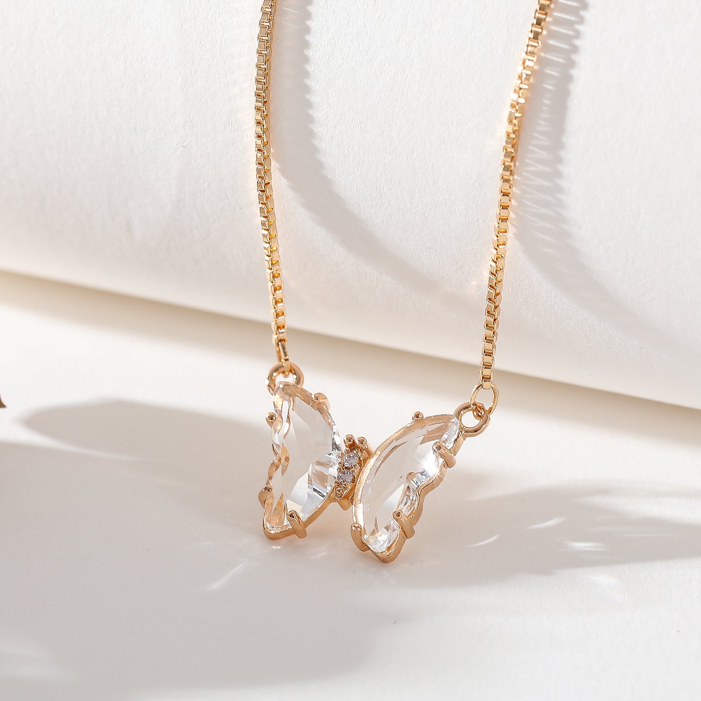 Assorted Crystal Butterfly Necklace on Gold Chain - Elegant Dainty Jewelry for Women