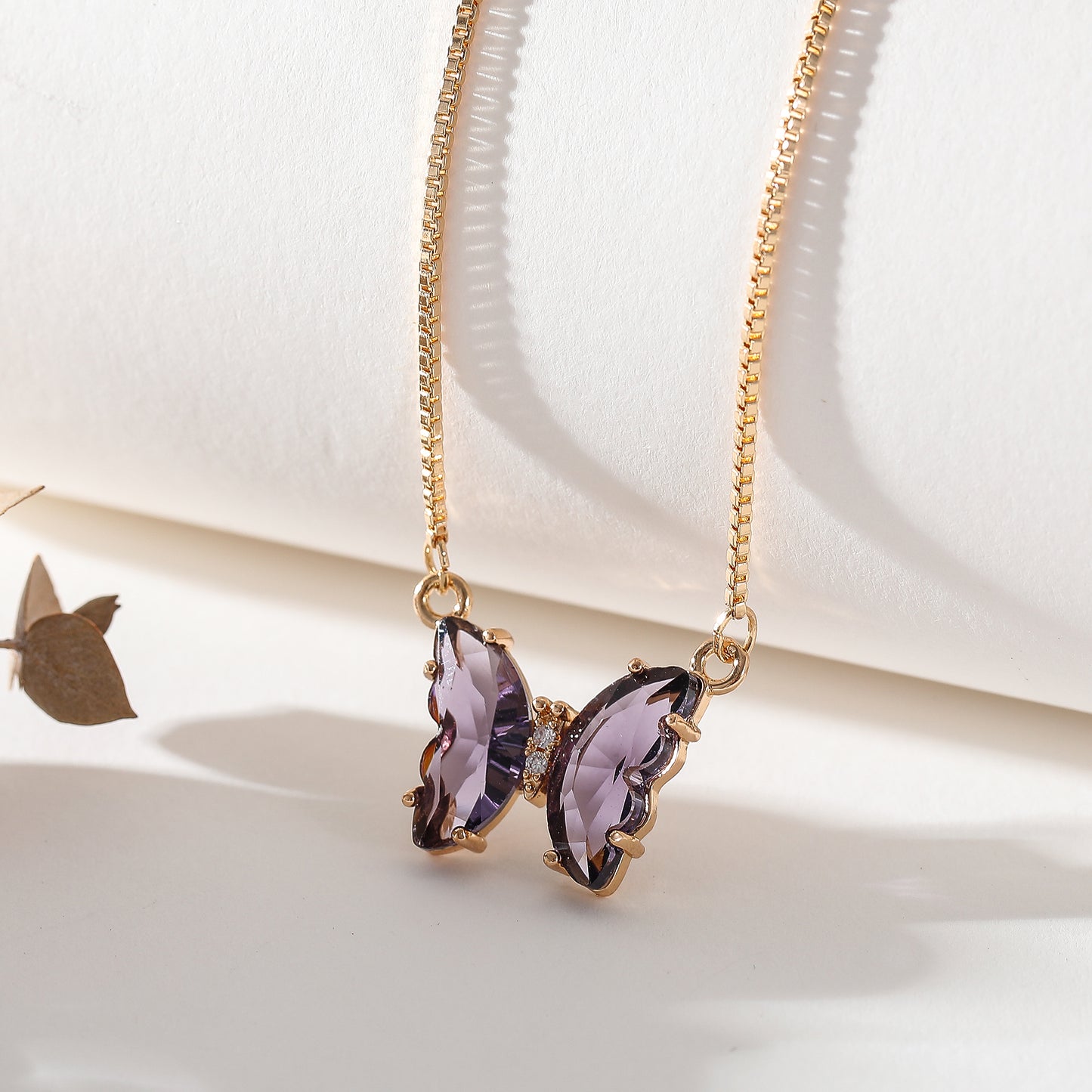 Assorted Crystal Butterfly Necklace on Gold Chain - Elegant Dainty Jewelry for Women