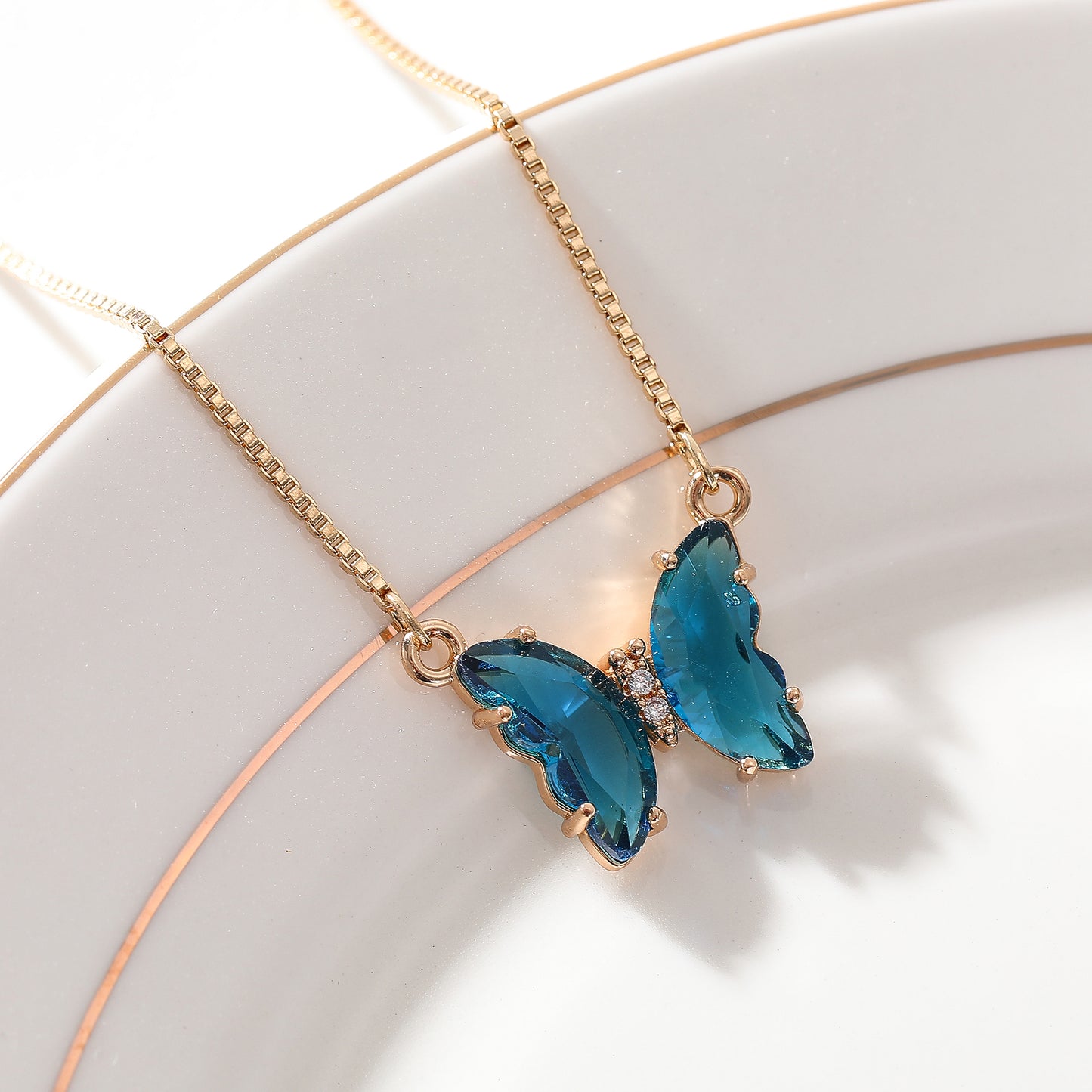 Assorted Crystal Butterfly Necklace on Gold Chain - Elegant Dainty Jewelry for Women