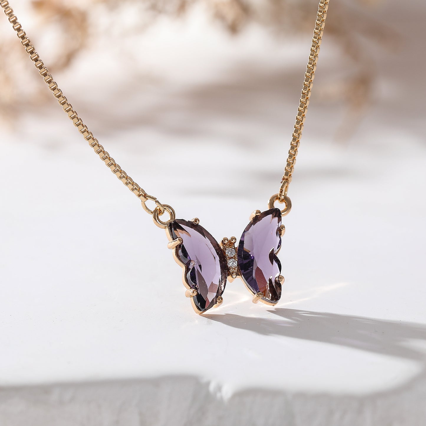 Assorted Crystal Butterfly Necklace on Gold Chain - Elegant Dainty Jewelry for Women