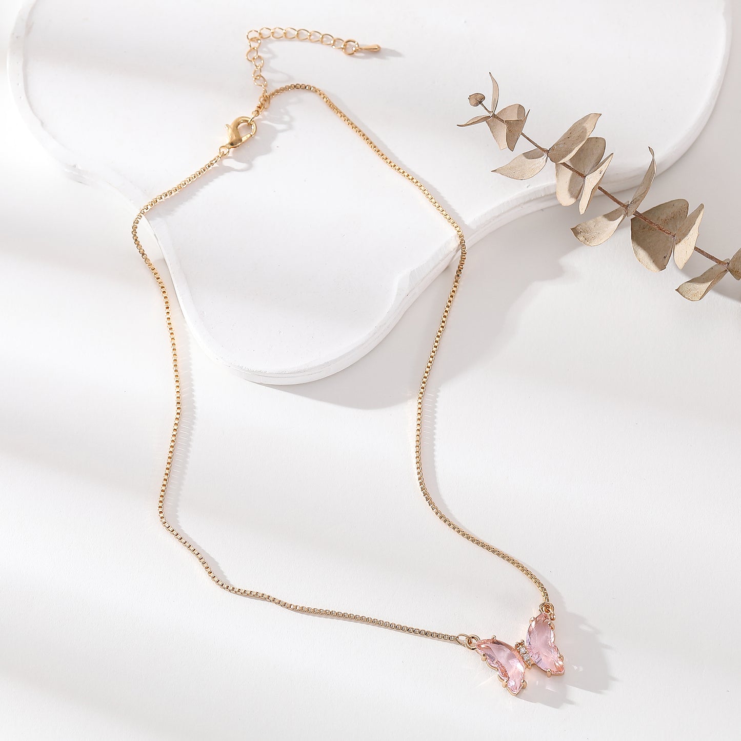 Assorted Crystal Butterfly Necklace on Gold Chain - Elegant Dainty Jewelry for Women