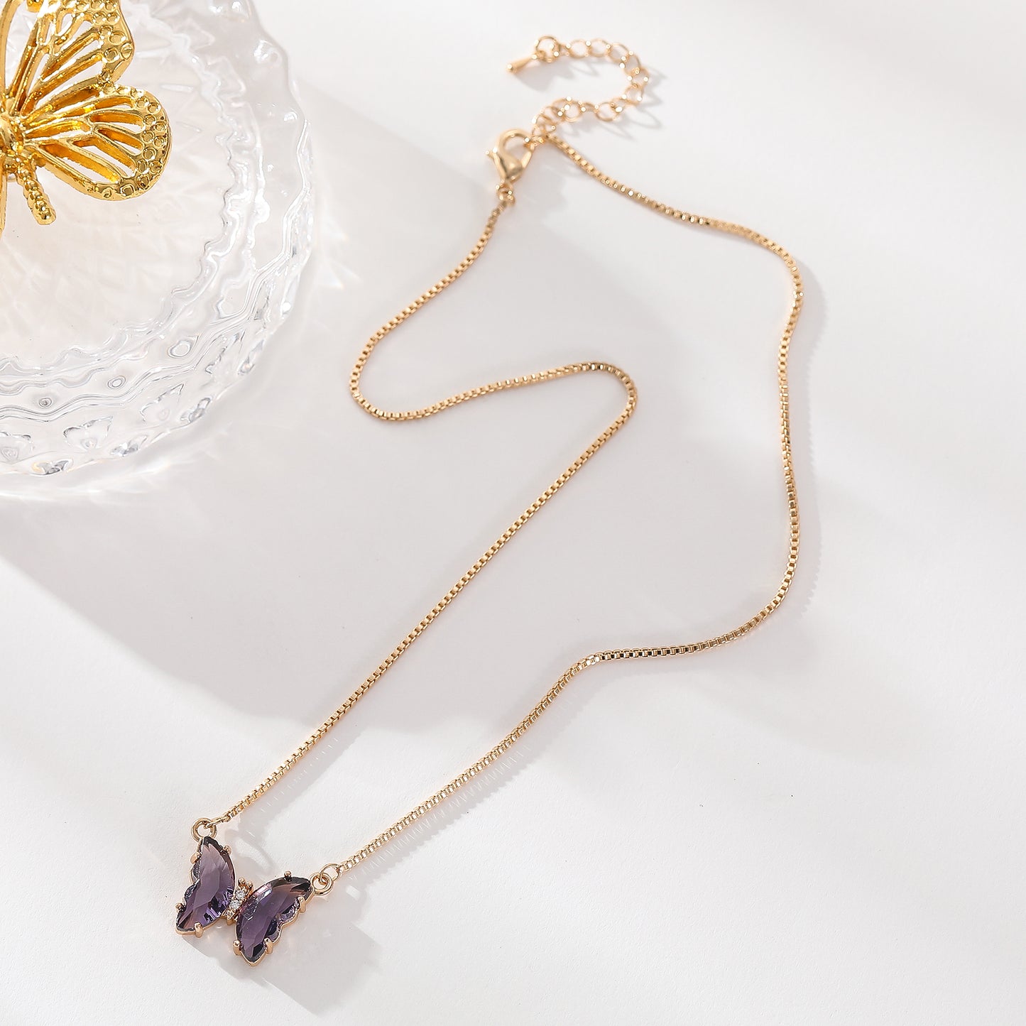 Assorted Crystal Butterfly Necklace on Gold Chain - Elegant Dainty Jewelry for Women