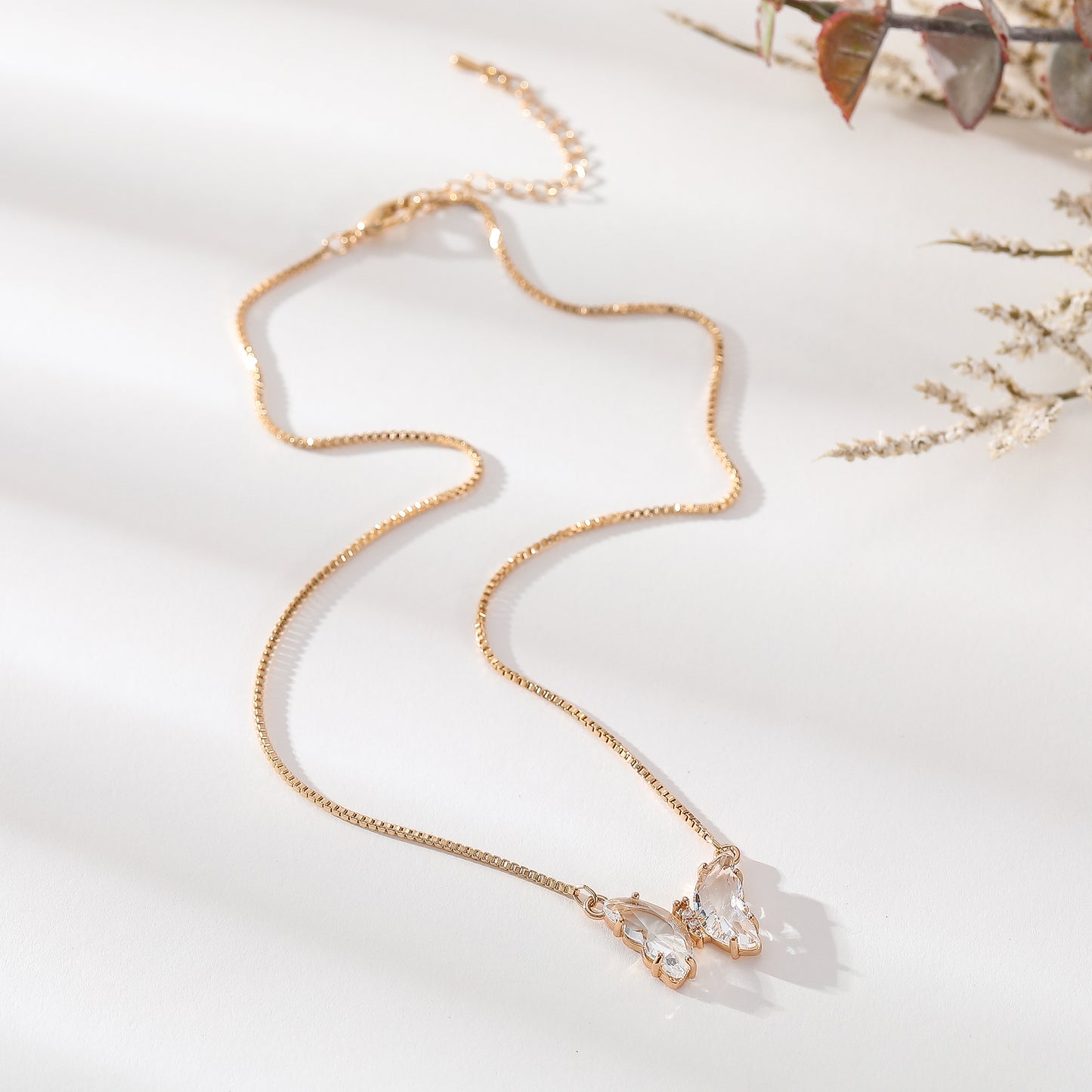 Assorted Crystal Butterfly Necklace on Gold Chain - Elegant Dainty Jewelry for Women