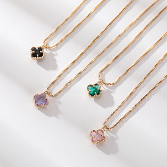 Elegant Gold Chain Necklace with Multicolor Glass Clover Charms - Timeless Jewelry for Women