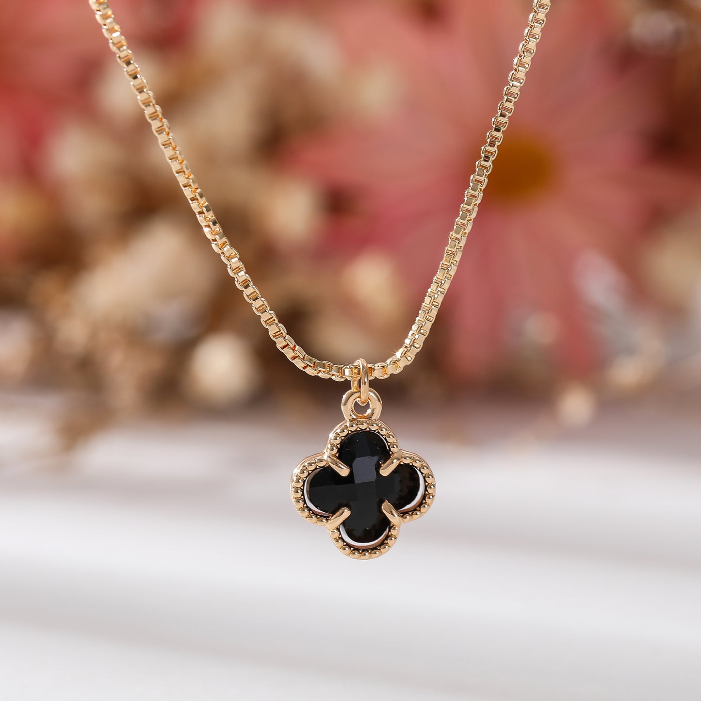 Elegant Gold Chain Necklace with Multicolor Glass Clover Charms - Timeless Jewelry for Women