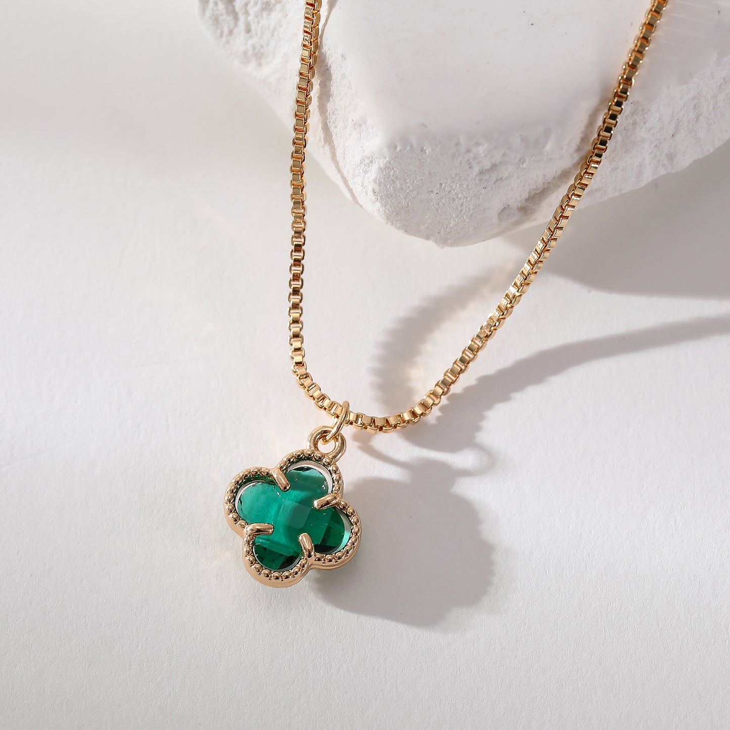 Elegant Gold Chain Necklace with Multicolor Glass Clover Charms - Timeless Jewelry for Women