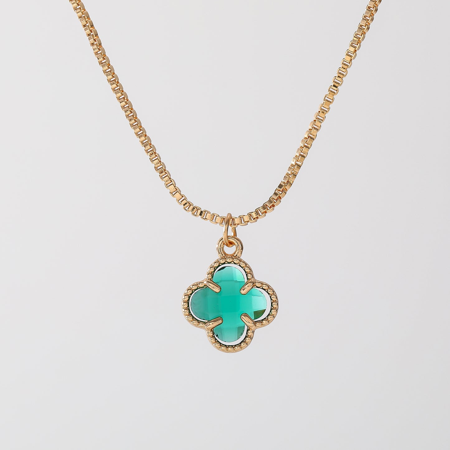 Elegant Gold Chain Necklace with Multicolor Glass Clover Charms - Timeless Jewelry for Women