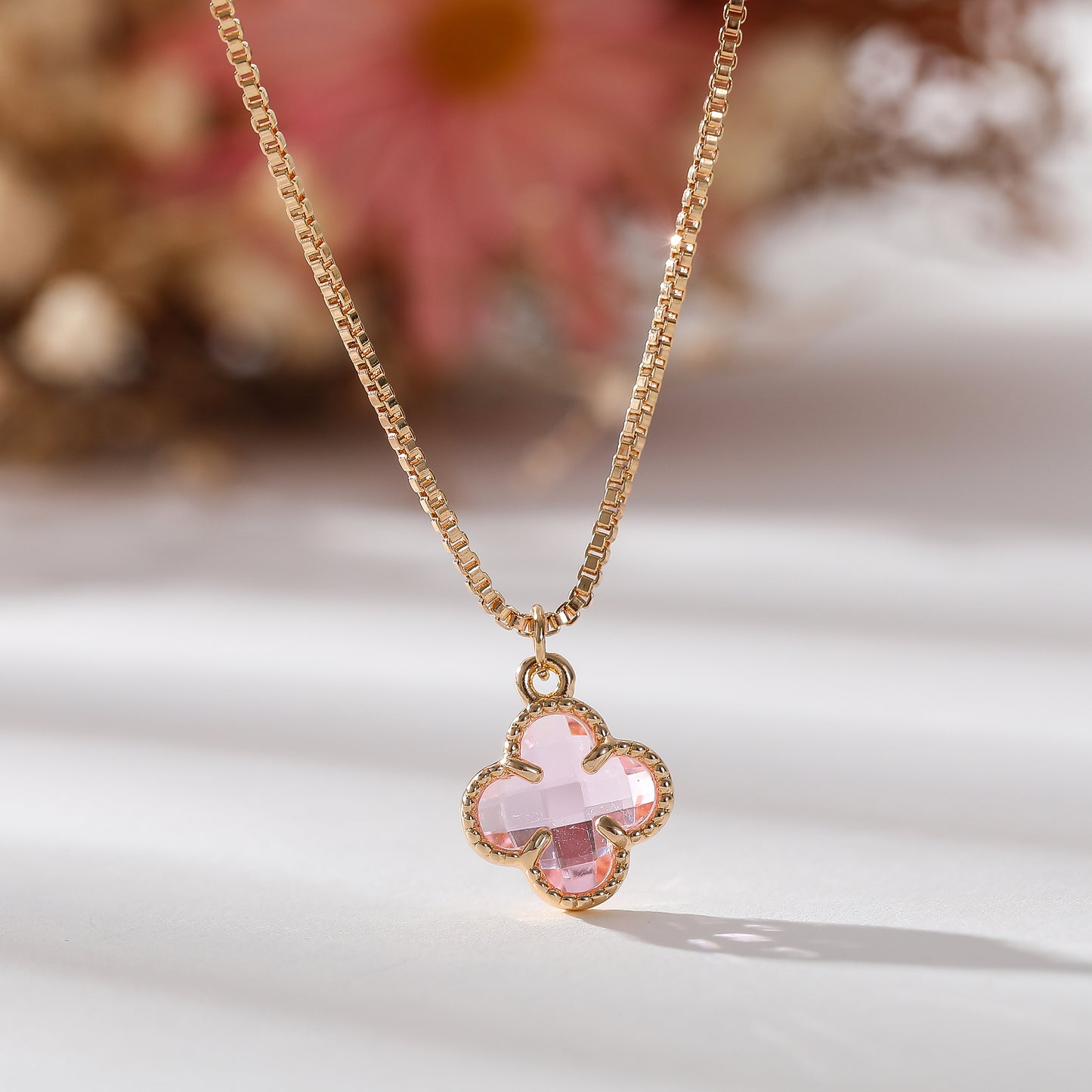 Elegant Gold Chain Necklace with Multicolor Glass Clover Charms - Timeless Jewelry for Women